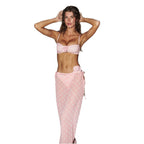 Polka Dot 3D Floral Bandeau Three-Piece Bikini Set