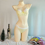 Women's New Arrival Yellow Lace Ruffle Trim Sexy Lingerie Set