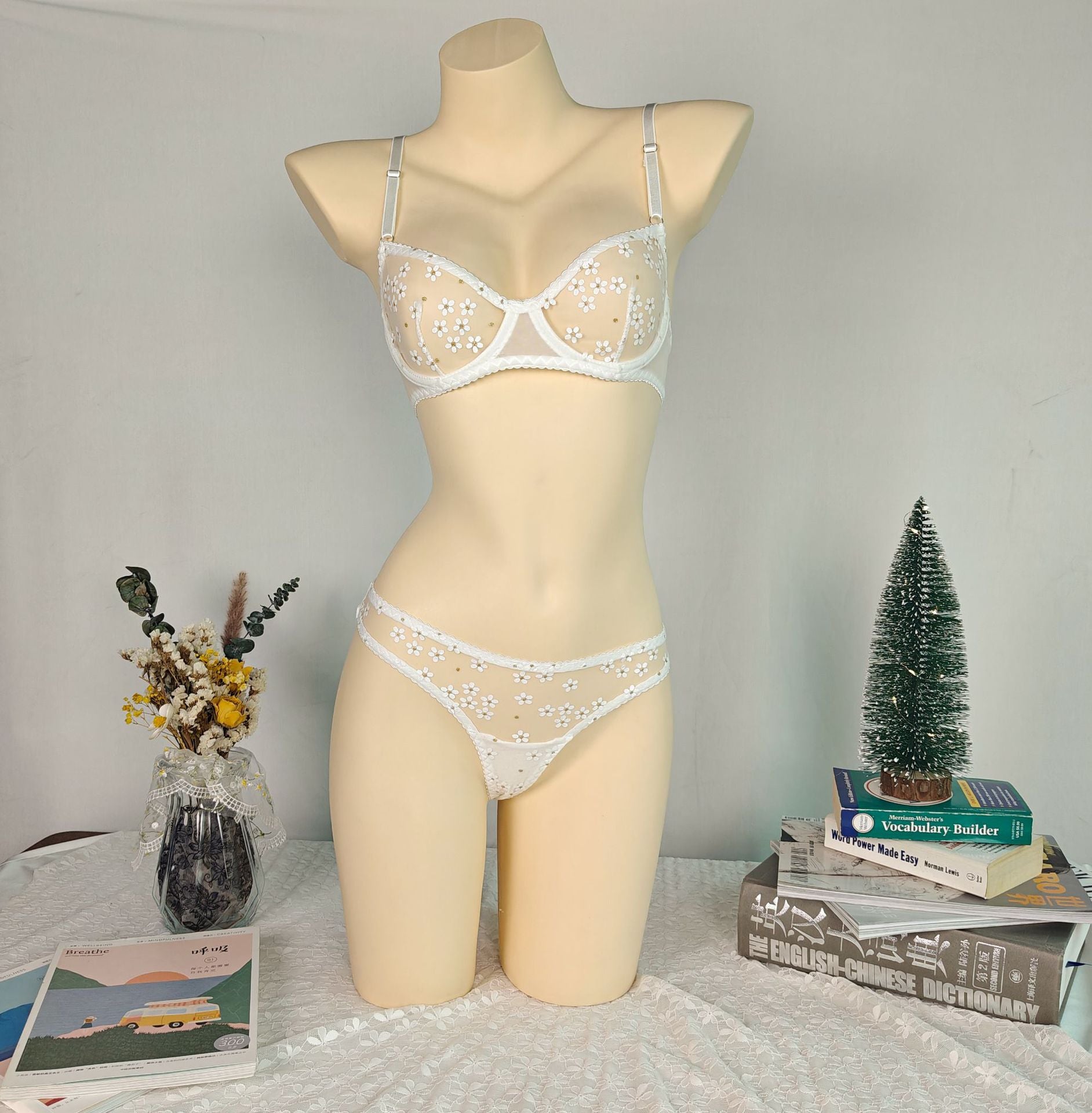 Women's Floral Push Up Sexy Mesh Lingerie Set