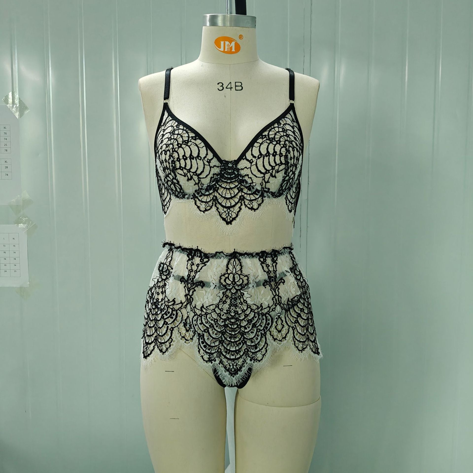 New Black Lace Trim Sheer Sexy Lingerie Set