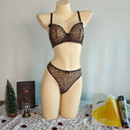 Women's Trendy Leopard Print Sheer Bra Lingerie Set