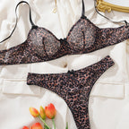 Women's Trendy Leopard Print Sheer Bra Lingerie Set