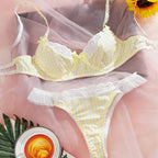 Women's New Arrival Yellow Lace Ruffle Trim Sexy Lingerie Set