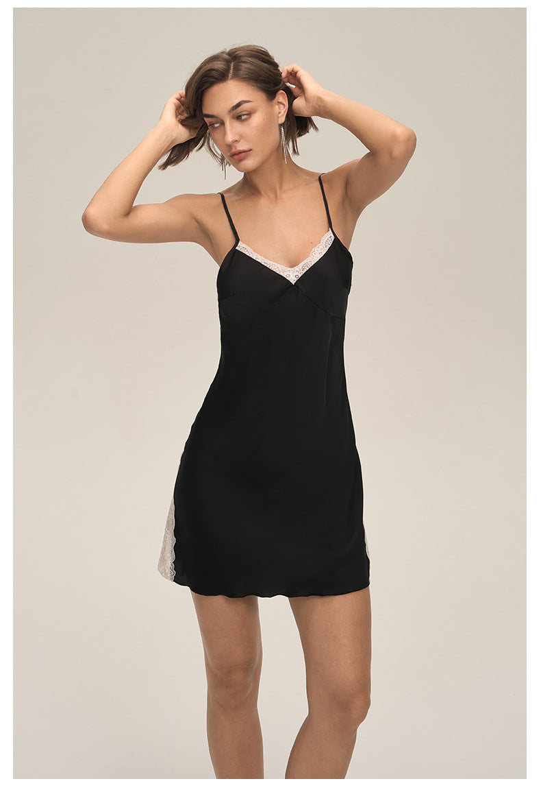 Lace Satin Chiffon Slim Fit Strappy Slip Dress Loungewear