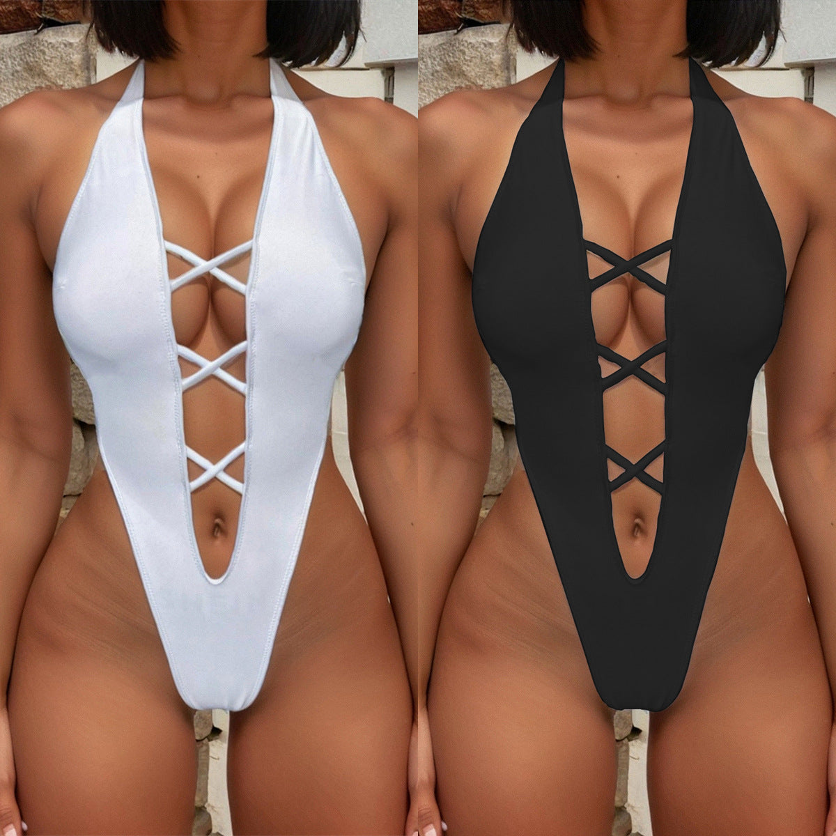 Solid Color Sexy Backless One-Piece Swimsuit