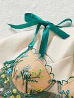 New French Style Embroidery Sheer Mesh Sexy Lingerie Set