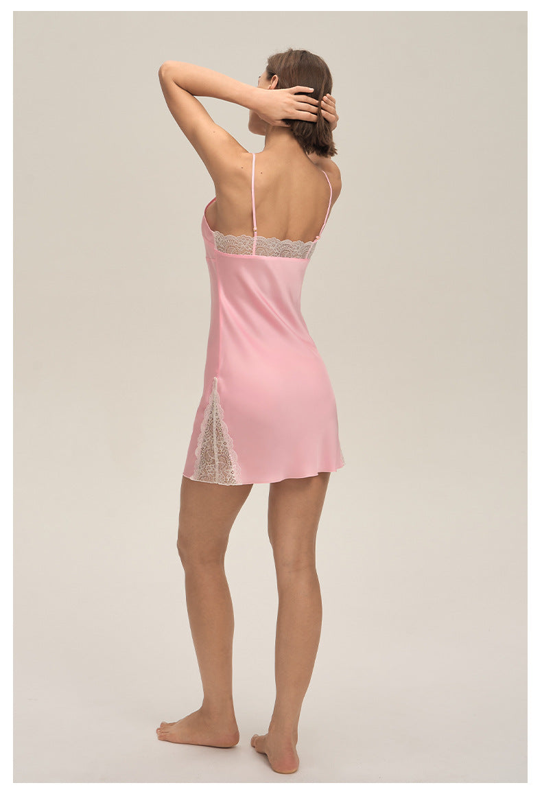 Lace Satin Chiffon Slim Fit Strappy Slip Dress Loungewear