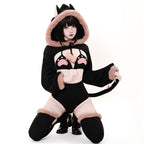 Japanese Style Cute Cat Bodysuit Bikini Set with Detachable Fluffy Tail & Ears