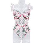 New French Style Embroidery Sheer Mesh Sexy Lingerie Set