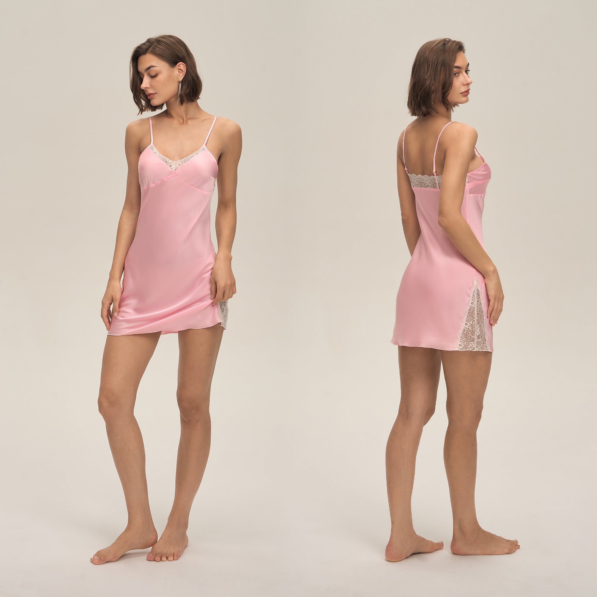 Lace Satin Chiffon Slim Fit Strappy Slip Dress Loungewear