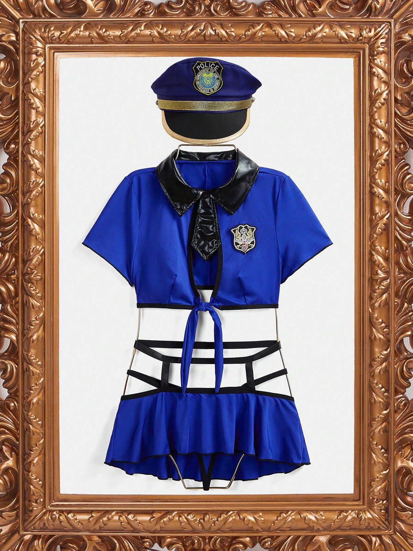 Sexy Police Officer Uniform Lingerie Set – Erotic Cutout Short Sleeve Roleplay Costume