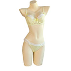 Women's New Arrival Yellow Lace Ruffle Trim Sexy Lingerie Set