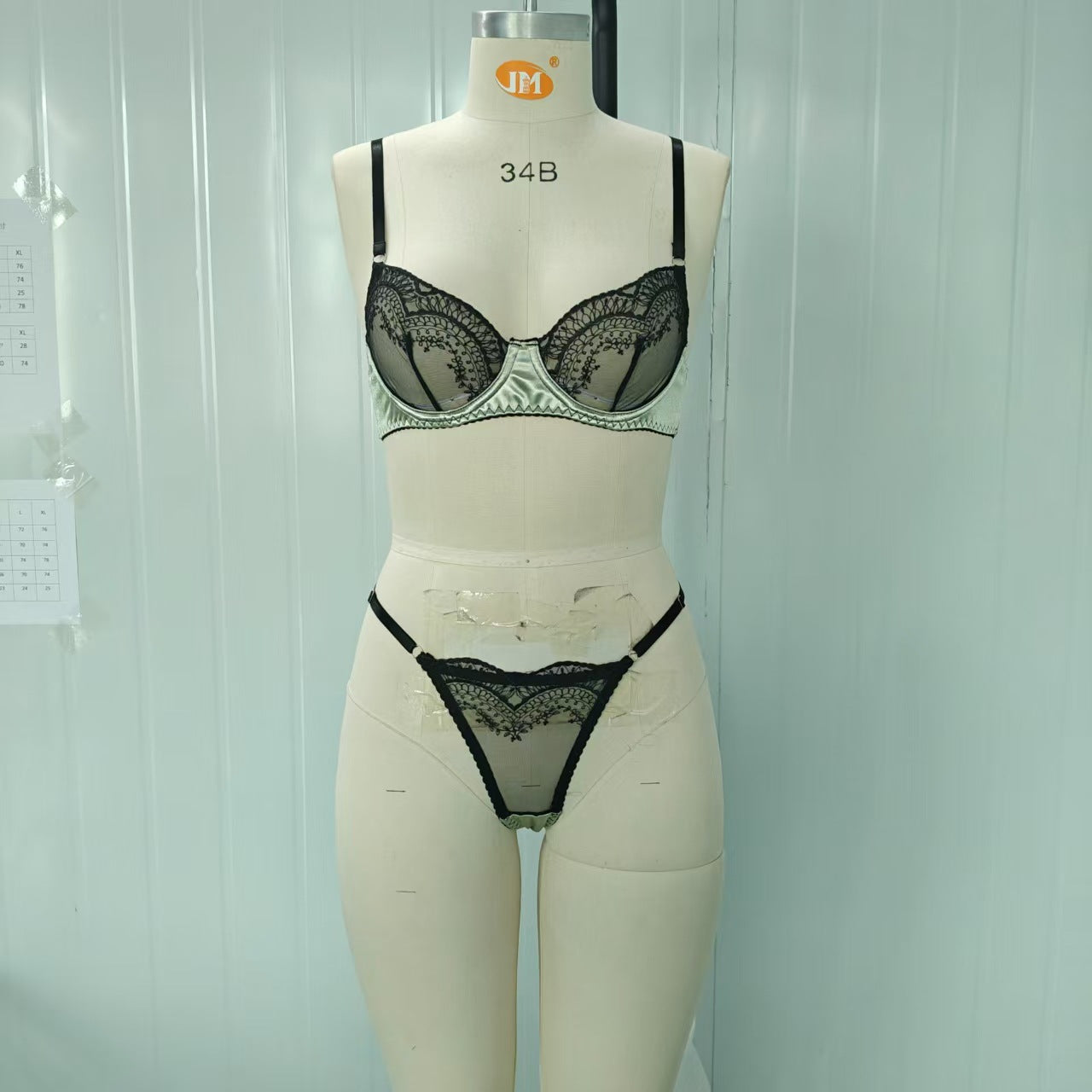 Sexy Black Sheer Lingerie Set with Embroidery Patchwork