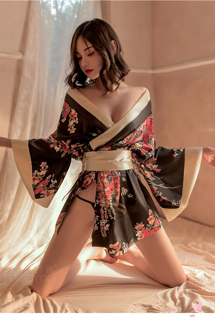 Sexy Deep V Printed Japanese Kimono Uniform Lingerie Set