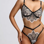 New Black Lace Trim Sheer Sexy Lingerie Set