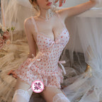 Sexy Cherry Sheer Lace Lingerie Set Cute Cake Slip Dress Erotic Sleepwear