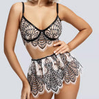 New Black Lace Trim Sheer Sexy Lingerie Set