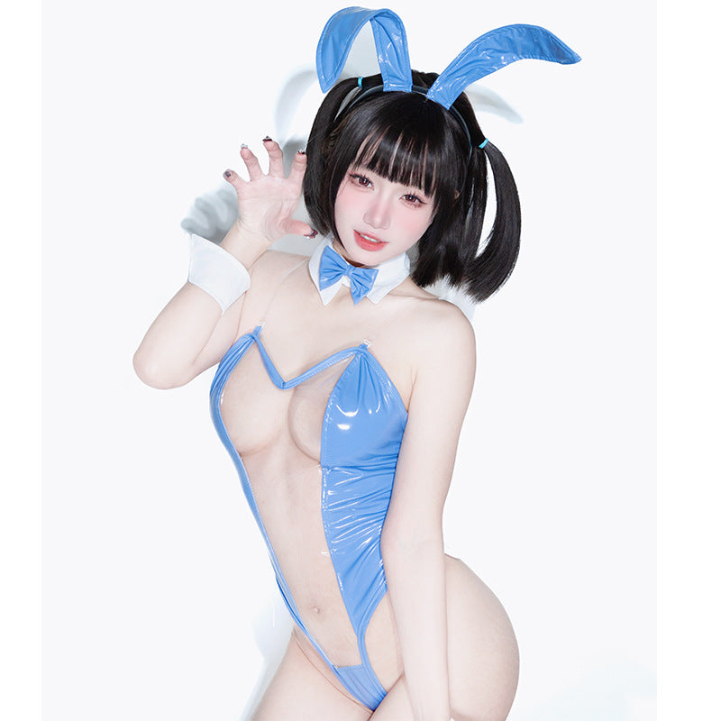 Sexy Anime Bunny Girl Cosplay Lingerie Set – Cute Maid Style Patent Leather Sheer 3-Color Outfit