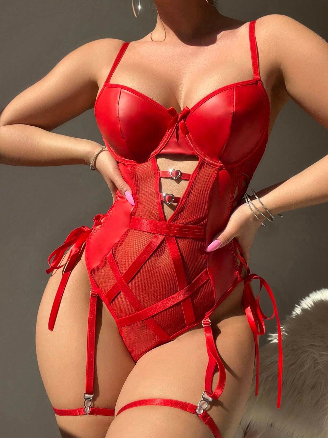 PU Mesh Bodysuit Sheer See-Through Sexy Lingerie