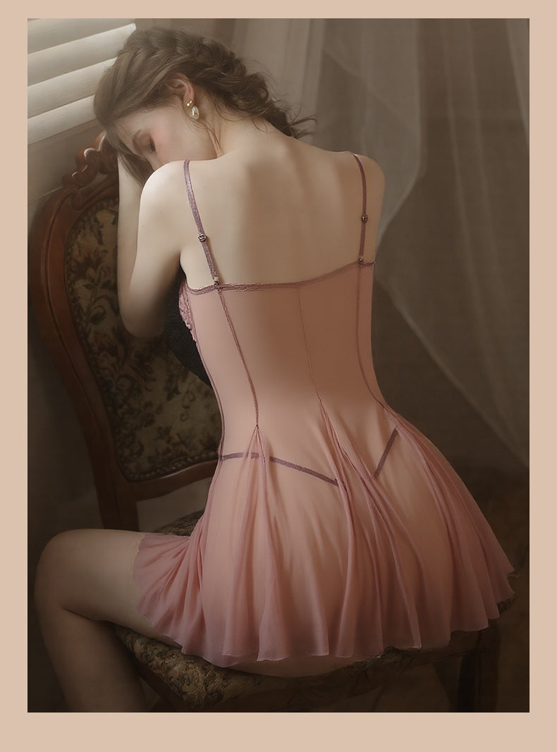 Women's Sexy Sheer Sleepwear Underwire Push-Up Bra Lingerie Set