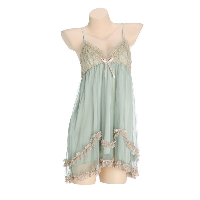 Mesh Lace Padded Deep V Strappy Robe Set Sexy Lingerie