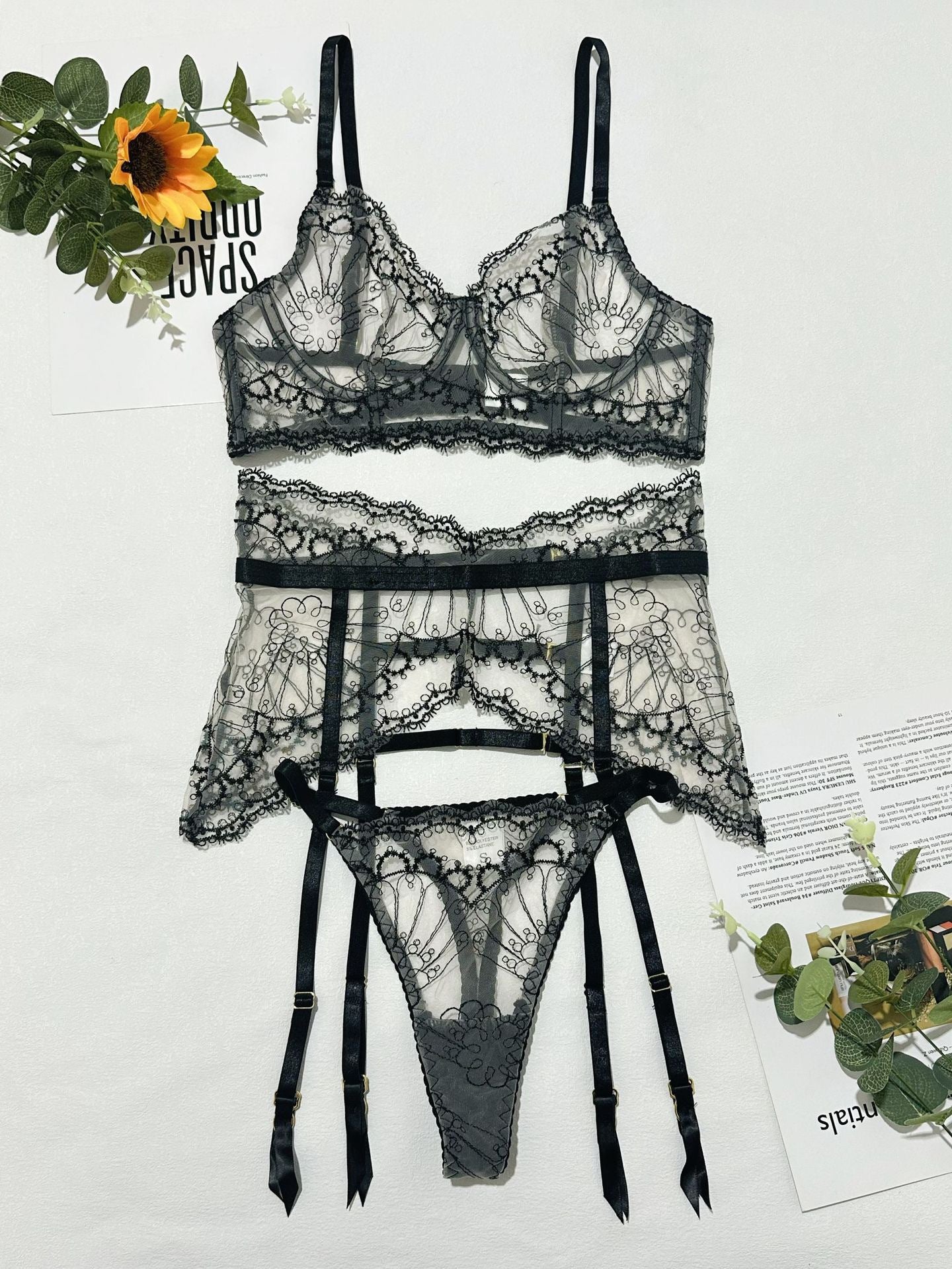 Steel Support Push-Up Bra Set Sheer Mesh Lingerie for Small Bust