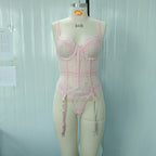 Women's Lace Sheer Sexy Lingerie Set with Floral Trim Thong