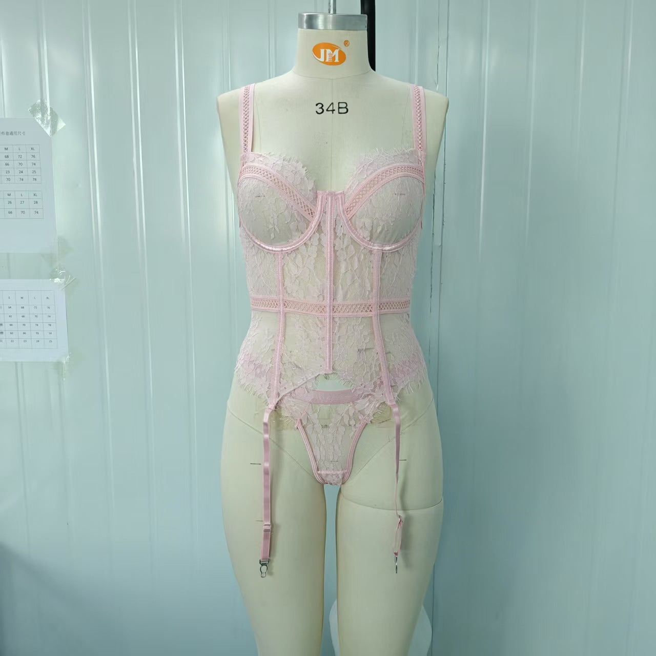 Women's Lace Sheer Sexy Lingerie Set with Floral Trim Thong