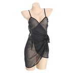 Plus Size Sheer Slip Dress High Slit Deep V Bodycon