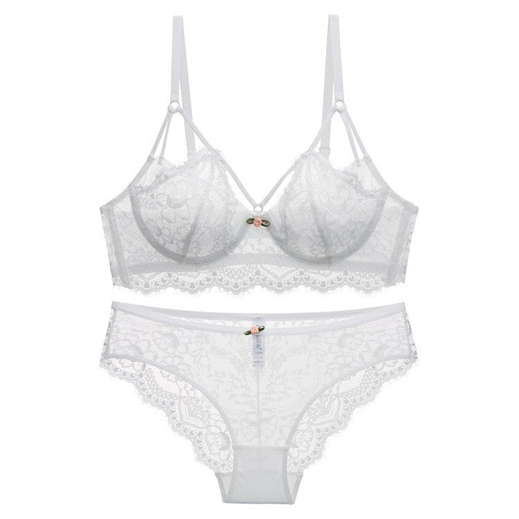 French Sexy Sheer Bra Set Minimizer Plus Size Anti-Sag