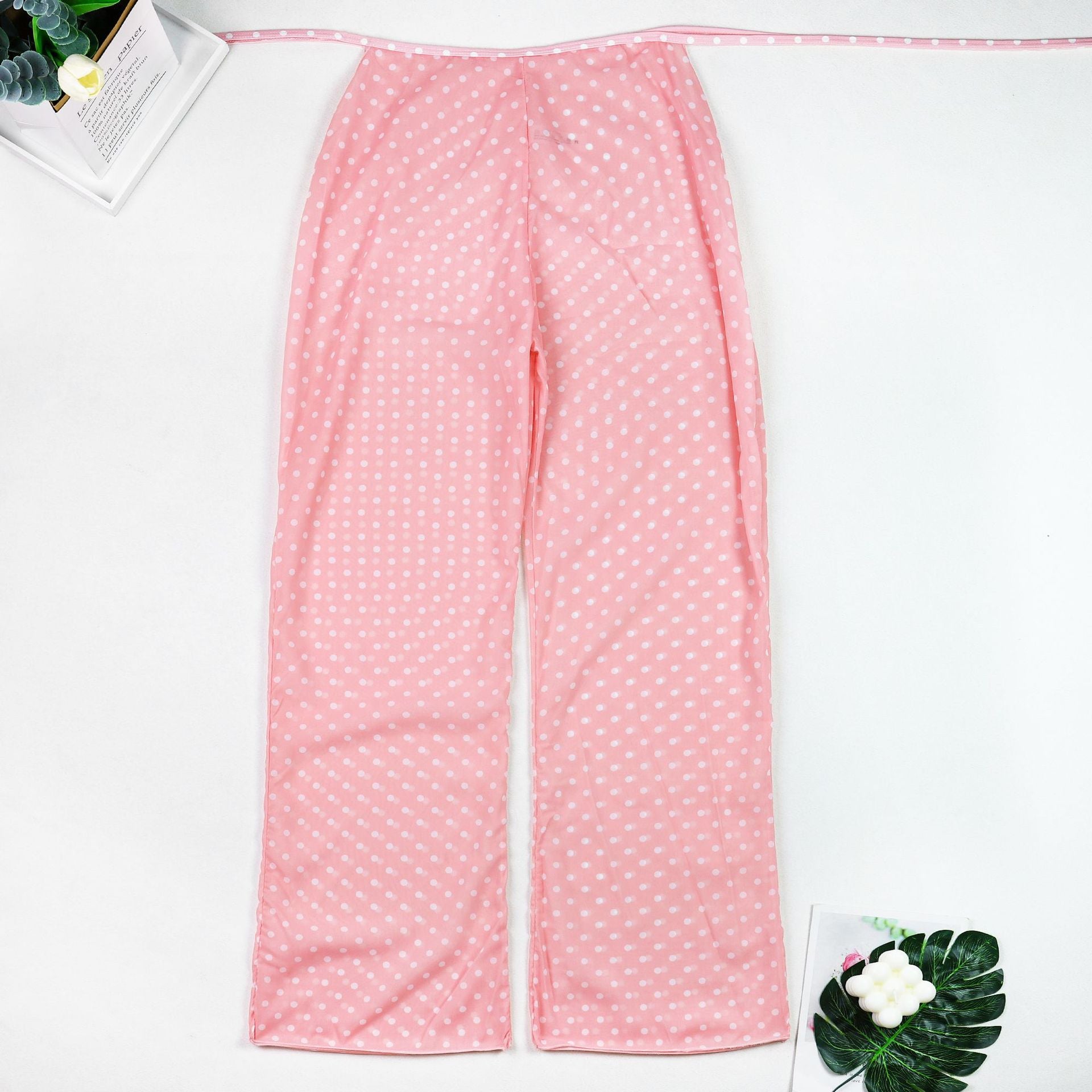 Polka Dot 3D Floral Bandeau Three-Piece Bikini Set