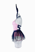 Bunny Girl Cosplay Lingerie Set - Cross Strap Design Split Mesh Skirt Outfit