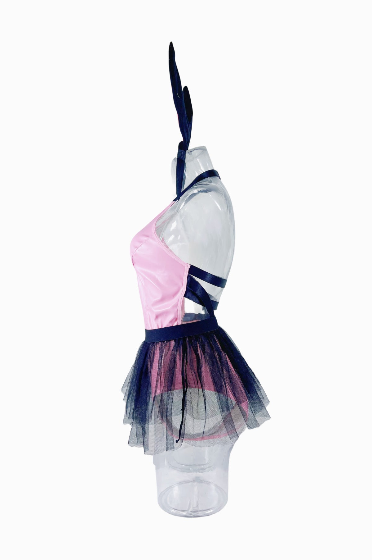 Bunny Girl Cosplay Lingerie Set - Cross Strap Design Split Mesh Skirt Outfit