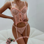 Pure Desire Pink Palace Style Lingerie Set Cute Bow Ruffle Sheer Two-Piece