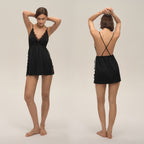 Sling Backless Lace Nightgown Summer Solid Color