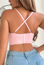 Women's Pink Butterfly Fish Bone Bustier Top with Hook Closure and Padded Cups