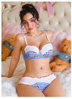 Blue White Gingham Cherry Bra and Panty