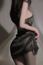 Plus Size Sheer Slip Dress High Slit Deep V Bodycon