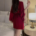 Bridal Velvet Slip Robe Set Backless High Slit Sexy