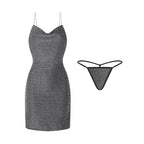Glitter Lapel Chain Bodycon Set Sexy Role Play