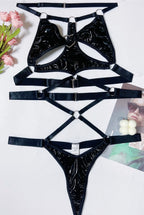 Sexy Bunny Girl Bondage Style Black Patent Leather Bodysuit