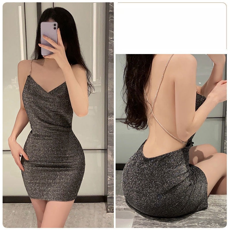 Glitter Lapel Chain Bodycon Set Sexy Role Play