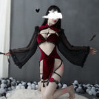 Dark Witch Cutout Silk Sleeve Cheongsam Lingerie Set
