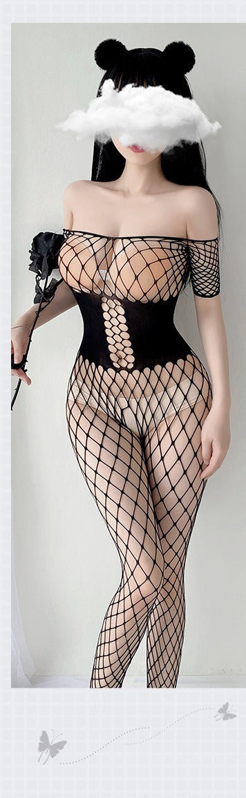 Sexy Sheer Mesh Bodystocking Open Crotch Jumpsuit Erotic Lingerie Easy Access Stockings for Women