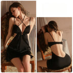 Halter Satin Slip Robe Set Padded Deep V Backless