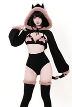 Japanese Style Cute Cat Bodysuit Bikini Set with Detachable Fluffy Tail & Ears