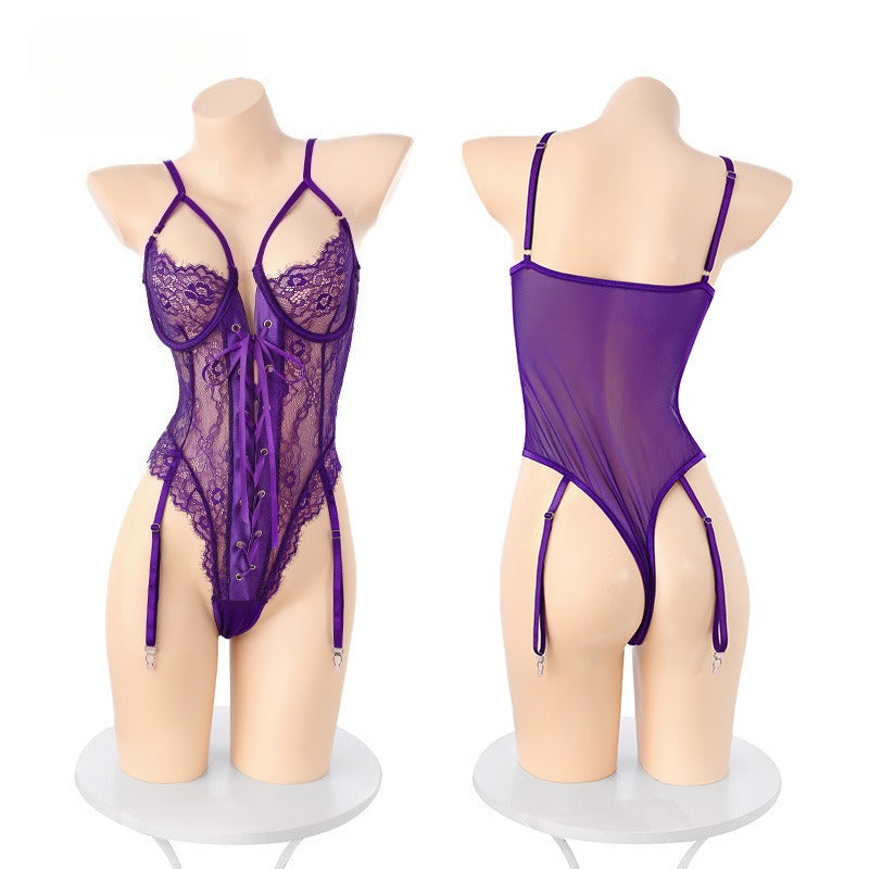 Underwire Lace-Up Corset Bodysuit Set