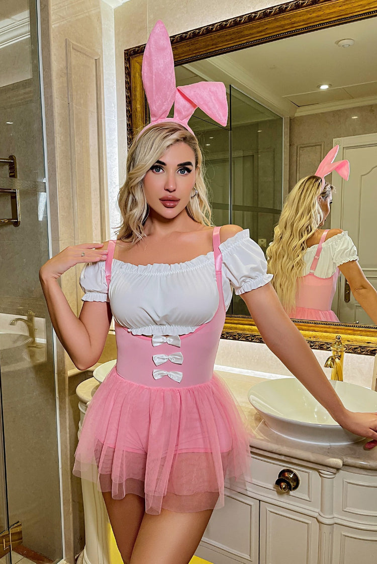 Women's Bowknot Fluffy Skirt Bunny Lingerie Set