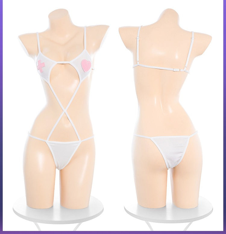 Sweetheart Nurse Two-Piece Lingerie Set - Sheer Bust Reveal Roleplay Costume