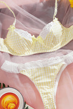 Women's New Arrival Yellow Lace Ruffle Trim Sexy Lingerie Set